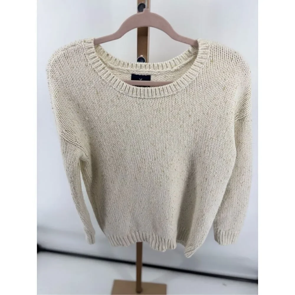 American Eagle Vintage Boyfriend Crewneck Sweater Size M Cream Metallic
